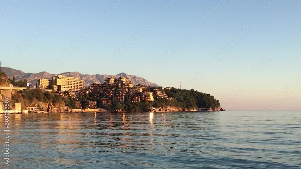 Summer view of Old Budva city at sunset, Montenegro Summer view of Old Budva city at sunset, Montenegro