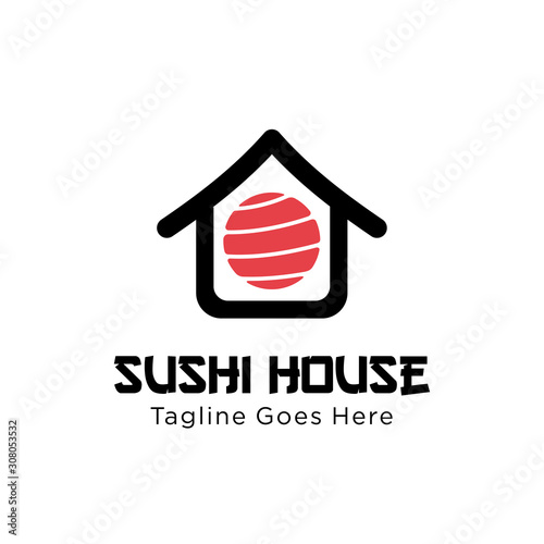 sushi house logo design vector template illustration. sushi restaurant, sushi bar, sashimi, Japanese food symbol icon