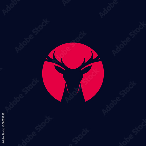 deer head circle logo design vector template. modern flat wild animal illustration with negative space style