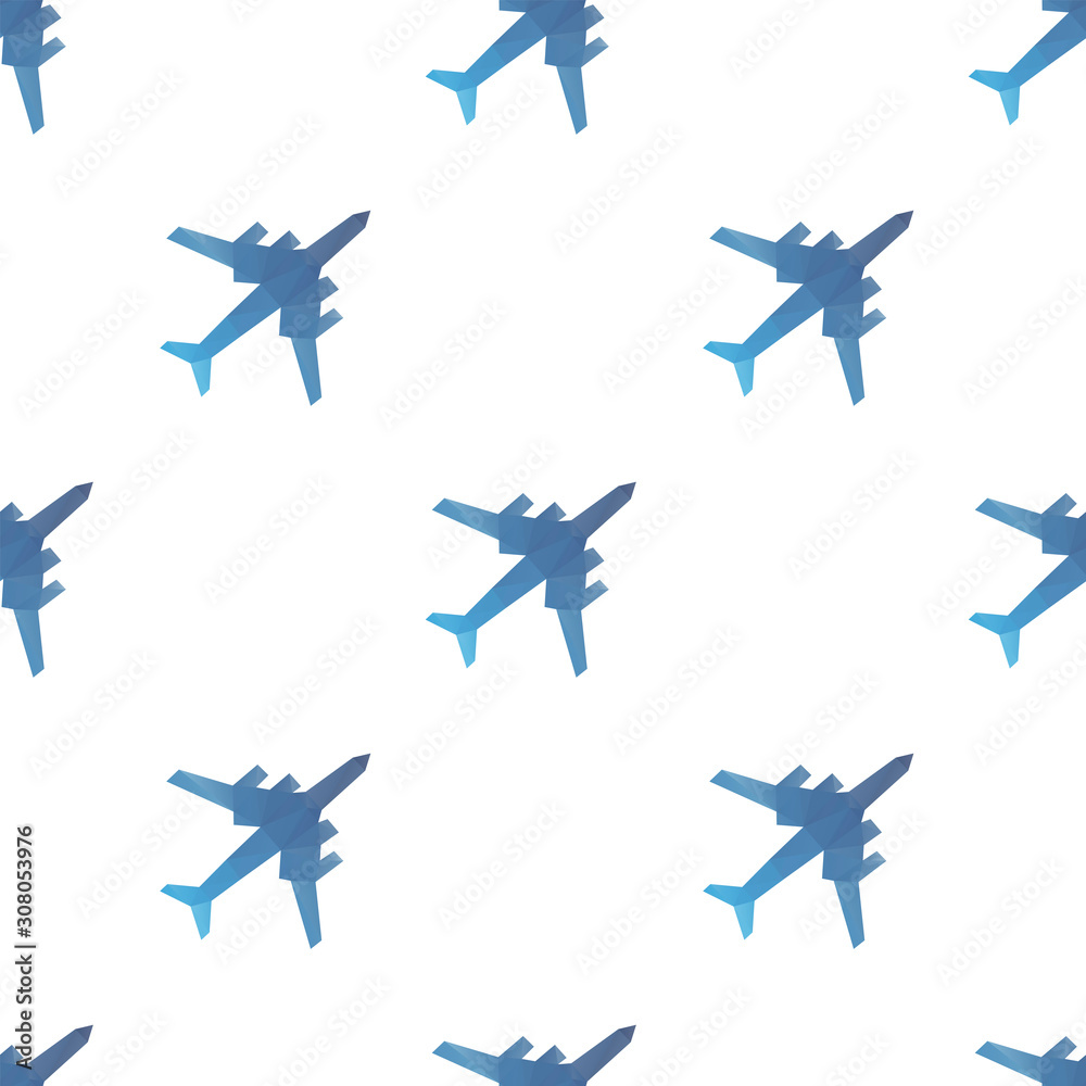 Naklejka premium Airplane triangle shape seamless pattern backgrounds. Wrapping paper template. Polygonal design illustration.