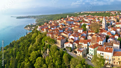 Town of Omisalj on Krk island aerial panorama