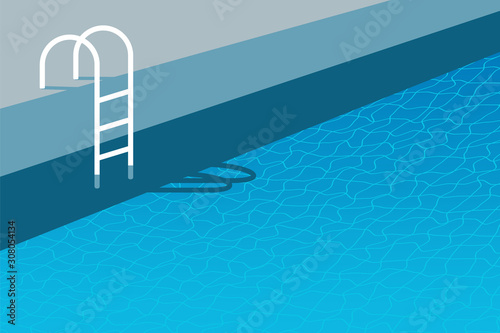 Swimming pool ladder background. Water reflection illustration. Recreation resort banner template. SPA party invitation.