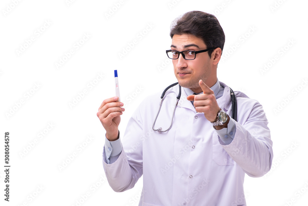 Young male doctor gynecologist isolated on white Young male doctor gynecologist isolated on white