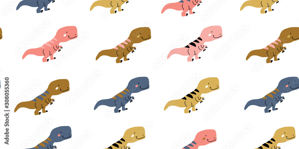 Scandinavian dino t-rex dinosaur seamless pattern