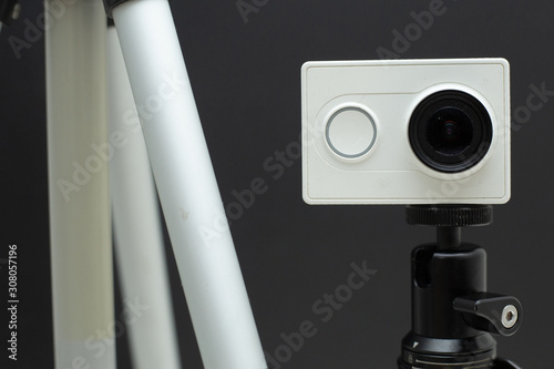 Action camera isolated. Action-cam for video footage. Media concept.