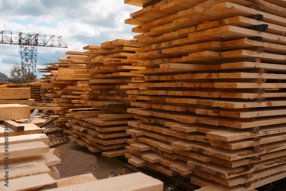 Stacks of boards on timber mill warehouse Stacks of boards on timber mill warehouse
