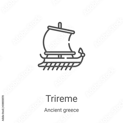 trireme icon vector from ancient greece collection. Thin line trireme outline icon vector illustration. Linear symbol for use on web and mobile apps, logo, print media
