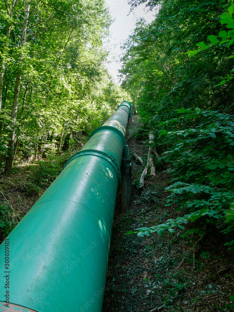 Thick pipeline lying on the ground in the the wood. Thick pipeline lying on the ground in the the wood.