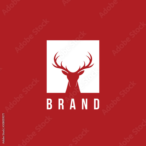 deer head square logo design vector template. modern flat wild animal illustration with negative space style