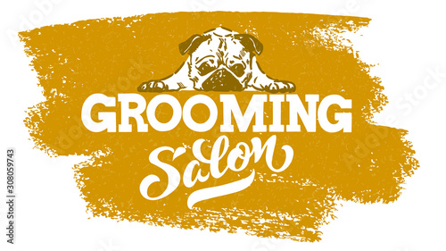 Logo for dog hair salon, dog styling and grooming shop, store for pets. Vector illustration isolated on white background. EPS 10