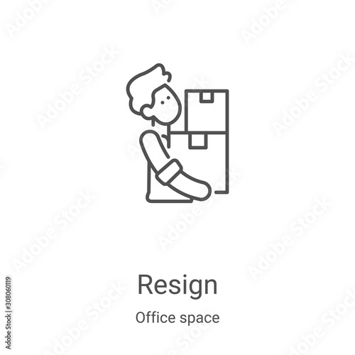 resign icon vector from office space collection. Thin line resign outline icon vector illustration. Linear symbol for use on web and mobile apps, logo, print media