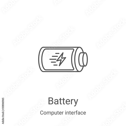 battery icon vector from computer interface collection. Thin line battery outline icon vector illustration. Linear symbol for use on web and mobile apps, logo, print media