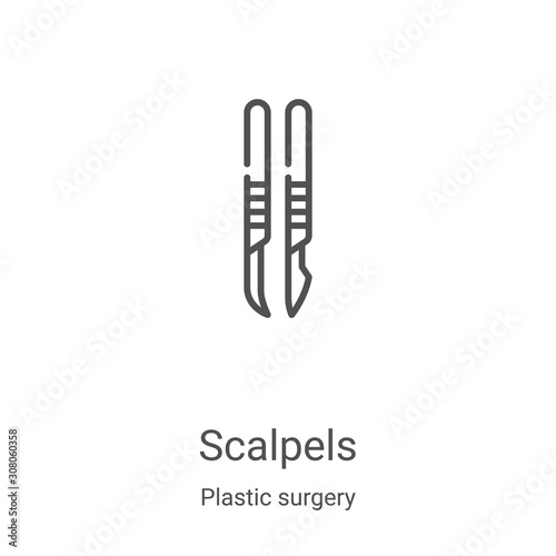 scalpels icon vector from plastic surgery collection. Thin line scalpels outline icon vector illustration. Linear symbol for use on web and mobile apps, logo, print media