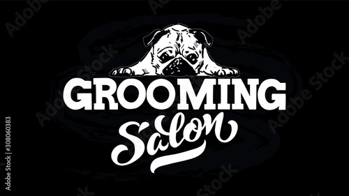 Logo for dog hair salon, dog styling and grooming shop, store for pets. Vector illustration isolated on white background. EPS 10