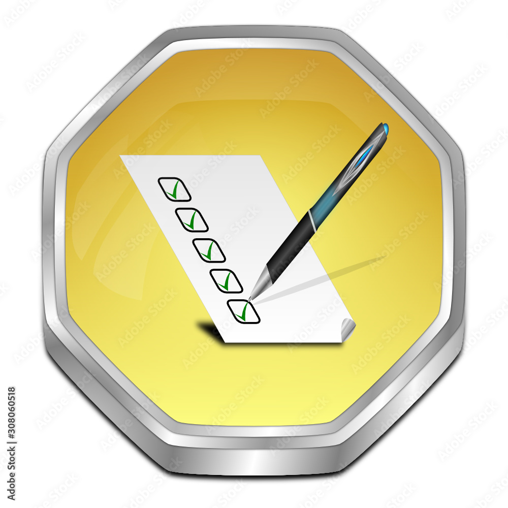 Button with check list - 3D illustration Button with check list - 3D illustration