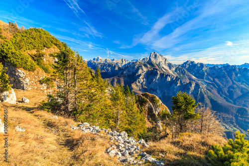 Sunny autumn day at the mount Tersadia in the italian alps