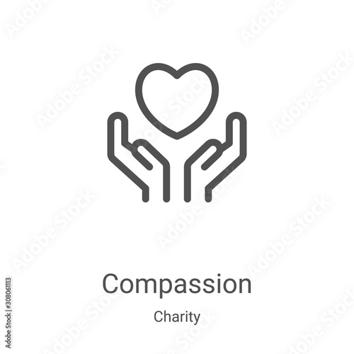 compassion icon vector from charity collection. Thin line compassion outline icon vector illustration. Linear symbol for use on web and mobile apps, logo, print media