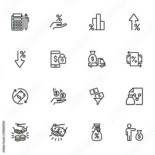 Investment line icon set. Encashment car, income, graph. Money concept. Can be used for topics like finance management, profit, banking