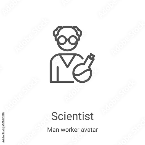 scientist icon vector from man worker avatar collection. Thin line scientist outline icon vector illustration. Linear symbol for use on web and mobile apps, logo, print media