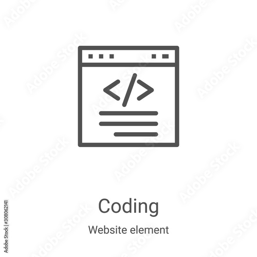 coding icon vector from website element collection. Thin line coding outline icon vector illustration. Linear symbol for use on web and mobile apps, logo, print media