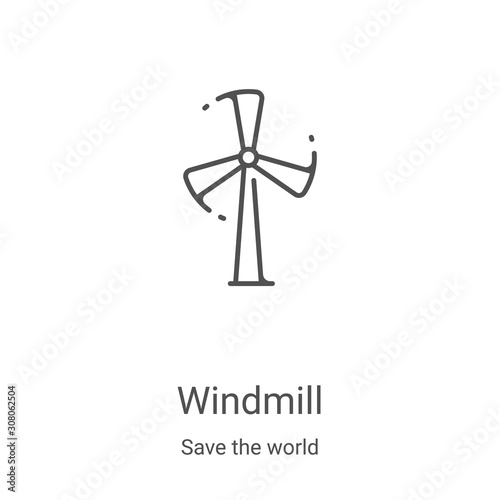 windmill icon vector from save the world collection. Thin line windmill outline icon vector illustration. Linear symbol for use on web and mobile apps, logo, print media