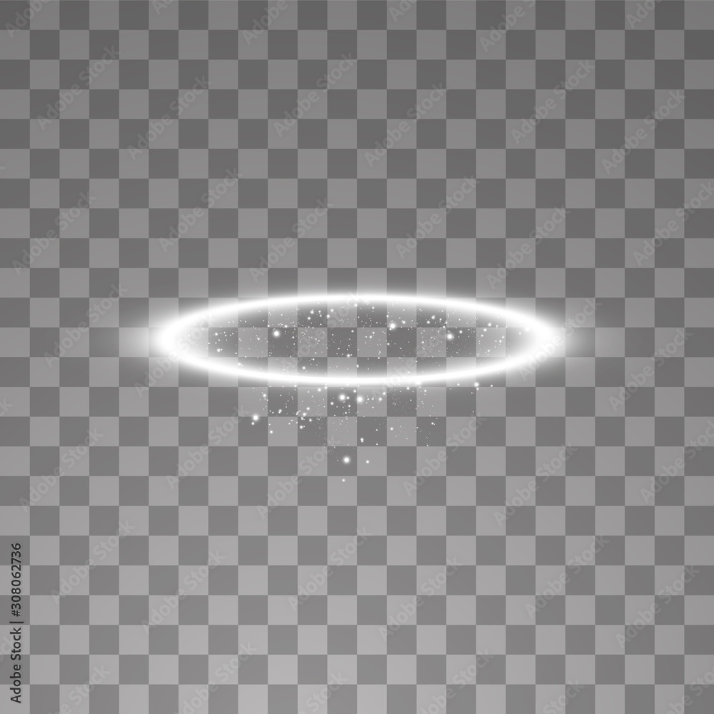 White halo angel ring. Isolated on black transparent background, vector illustration