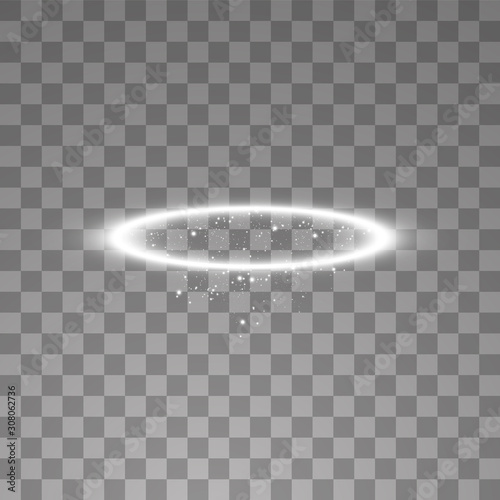 White halo angel ring. Isolated on black transparent background, vector illustration