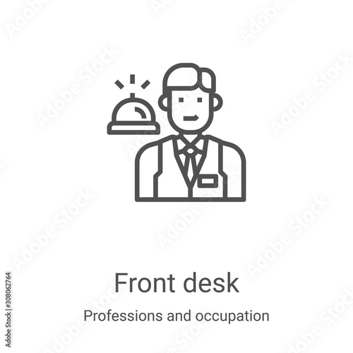 front desk icon vector from professions and occupation collection. Thin line front desk outline icon vector illustration. Linear symbol for use on web and mobile apps, logo, print media