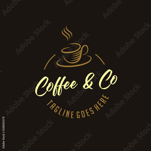 Fototapeta Naklejka Na Ścianę i Meble -  coffee vintage logotype with cup, mug icon concept design element. caffeine logotype. retro vintage insignia