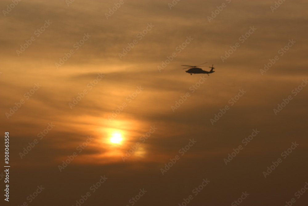 sikorsky s-70 in flight (helicopter in flight)