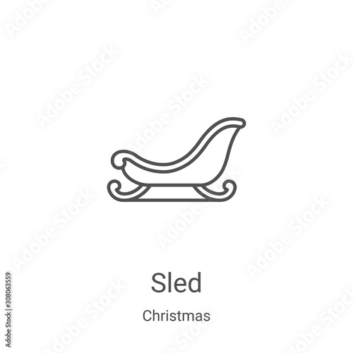 sled icon vector from christmas collection. Thin line sled outline icon vector illustration. Linear symbol for use on web and mobile apps, logo, print media