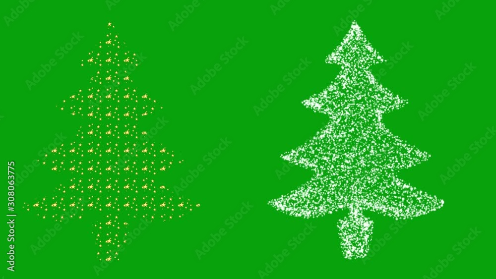 Golden stars and twinkling stars in the shape of christmas tree with green screen background Golden stars and twinkling stars in the shape of christmas tree with green screen background