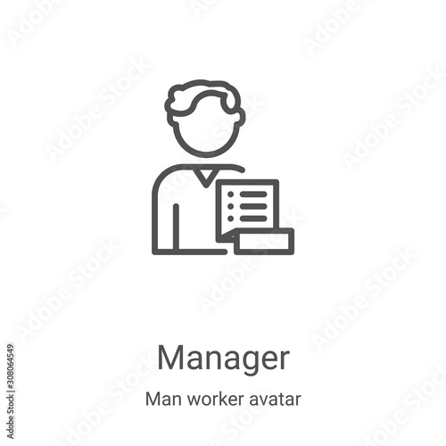 manager icon vector from man worker avatar collection. Thin line manager outline icon vector illustration. Linear symbol for use on web and mobile apps, logo, print media