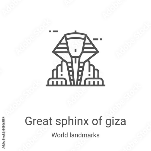 great sphinx of giza icon vector from world landmarks collection. Thin line great sphinx of giza outline icon vector illustration. Linear symbol for use on web and mobile apps, logo, print media