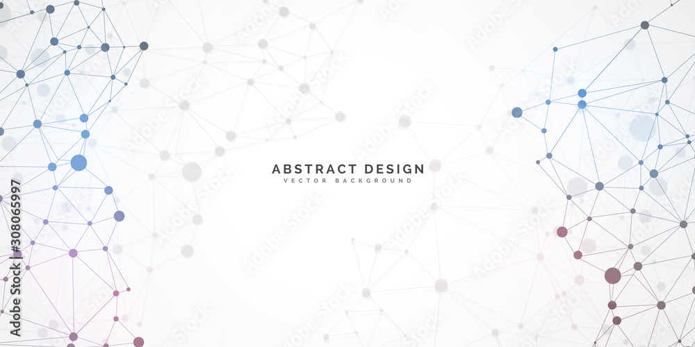 Geometric abstract background with connected line and dots. Network and connection background for your presentation. Digital technology background and network connection.  vector illustration