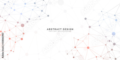 Geometric abstract background with connected line and dots. Network and connection background for your presentation. Digital technology background and network connection.  vector illustration