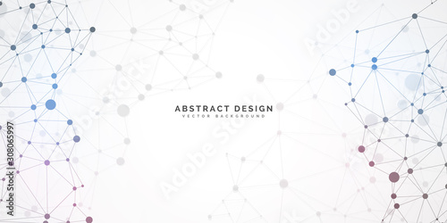 Geometric abstract background with connected line and dots. Network and connection background for your presentation. Digital technology background and network connection.  vector illustration