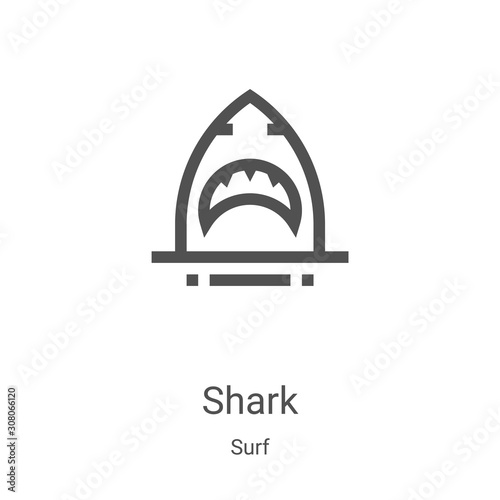 shark icon vector from surf collection. Thin line shark outline icon vector illustration. Linear symbol for use on web and mobile apps, logo, print media