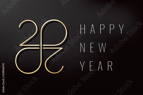 2020 Happy New Year Gold Zeroes Making Mobius Loop Rectangle Logo