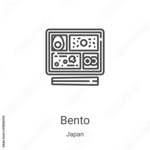 bento icon vector from japan collection. Thin line bento outline icon vector illustration. Linear symbol for use on web and mobile apps, logo, print media
