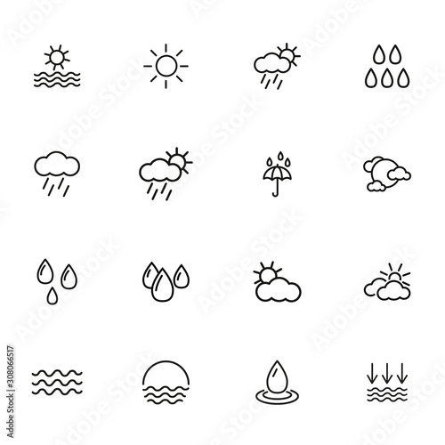 Weather line icon set. Season, nature, water. Climate concept. Can be used for topics like meteorology, outdoor, synoptic