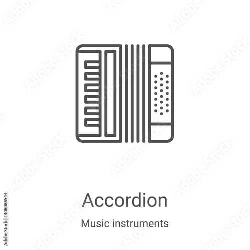 accordion icon vector from music instruments collection. Thin line accordion outline icon vector illustration. Linear symbol for use on web and mobile apps, logo, print media