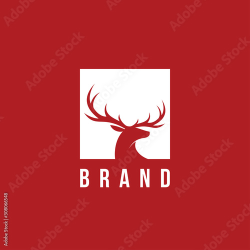 deer head square logo design vector template. modern flat wild animal illustration with negative space style