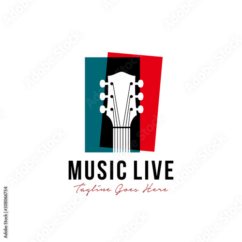 modern guitar logo design vector template illustration with negative space concept. music studio, party club, Festival, multimedia symbol icon