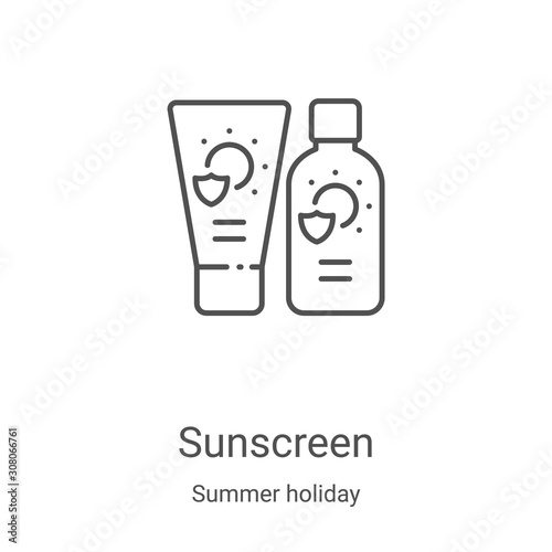 sunscreen icon vector from summer holiday collection. Thin line sunscreen outline icon vector illustration. Linear symbol for use on web and mobile apps, logo, print media