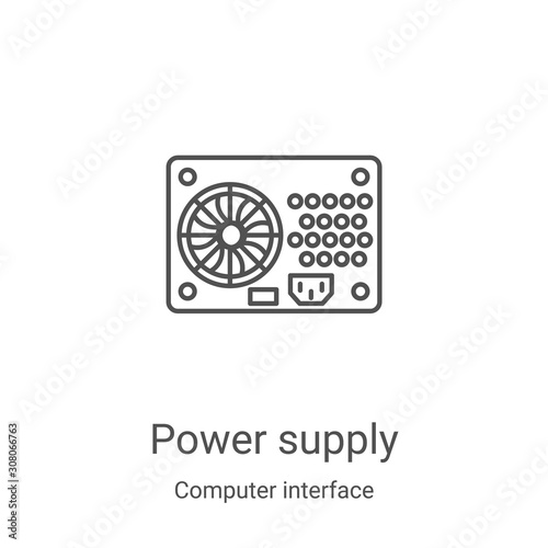 power supply icon vector from computer interface collection. Thin line power supply outline icon vector illustration. Linear symbol for use on web and mobile apps, logo, print media