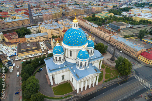 Top view of old Trinity Cathedral on a July cloudy day (aerial photography). Saint-Petersburg, Russia photo