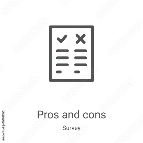 pros and cons icon vector from survey collection. Thin line pros and cons outline icon vector illustration. Linear symbol for use on web and mobile apps, logo, print media