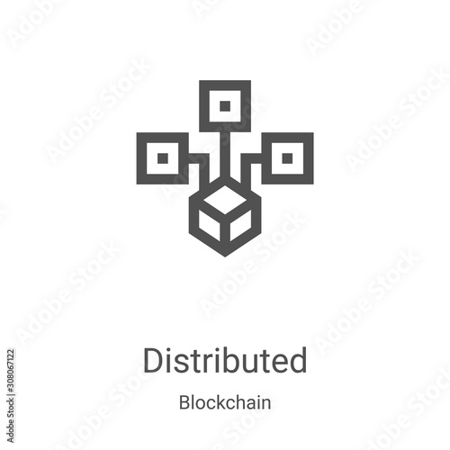 distributed icon vector from blockchain collection. Thin line distributed outline icon vector illustration. Linear symbol for use on web and mobile apps, logo, print media