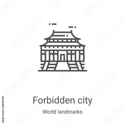 forbidden city icon vector from world landmarks collection. Thin line forbidden city outline icon vector illustration. Linear symbol for use on web and mobile apps, logo, print media